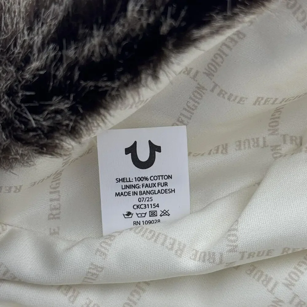 True Religion Trapper Hat Y2K Faux Fur Ear Flap Mens Brown Corduroy Winter Fall